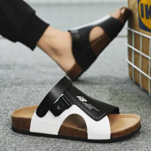 Brown Cork Sandals for Man Leather Slippers Luxury Outdoor Slides Men Summer Slip On Men Fashion Sandals sandalias de hombre - Image 6