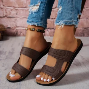 Fashionable Double Strap Hollow out Ladies Flat Sandals Comfortable Breathable Soft Fit Wear-Resistant Polyurethane Outsole - Image 5