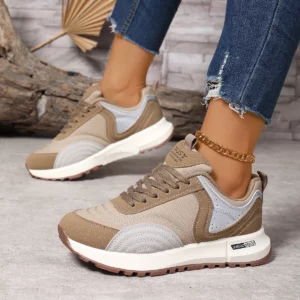 Spring and Autumn Round Toe Lace Up Breathable Sports and Leisure Shoes Fashionable and New Comfortable Women's Vulcanized Shoes - Image 1