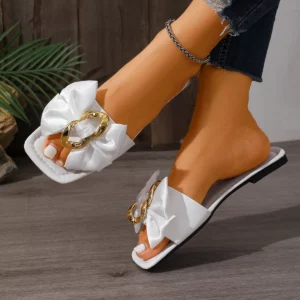 Summer Hot Selling Square Headed Comfortable Flat Slippers Fashionable Style Anti Slip Bow Casual Women's Slippers in Large Size - Image 6