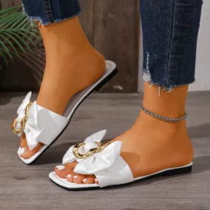 Summer Hot Selling Square Headed Comfortable Flat Slippers Fashionable Style Anti Slip Bow Casual Women's Slippers in Large Size - Image 7