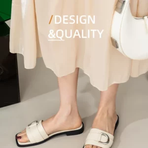 2025 Designer Low Heels Flats Slippers Women Metal Buckle Shoes Ladies Open Toe Flipflops Casual Slip On Slides Femmes Sandalias - Image 3