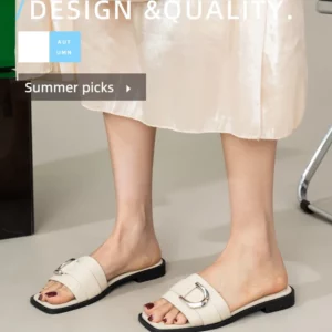 2025 Designer Low Heels Flats Slippers Women Metal Buckle Shoes Ladies Open Toe Flipflops Casual Slip On Slides Femmes Sandalias - Image 7