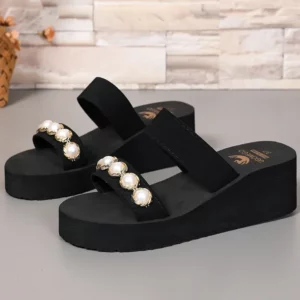 Luxury Pearls Women's Wedge Slippers Summer 2025 Chunky Platform Slip On Sandals Women Beach Casual Heels Slides Flip Flops 42 - Image 5