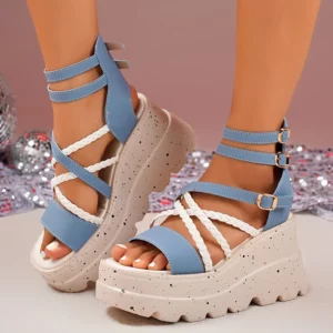 Cross Band Chunky Platform Sandals Women 2025 Summer Thick Sole Wedges Rome Sandles Woman Super High Heel Gladiator Sandalias 43 - Image 1