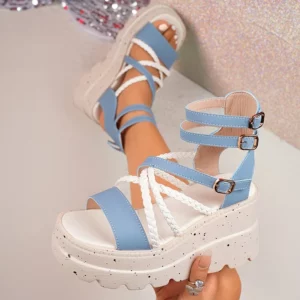 Cross Band Chunky Platform Sandals Women 2025 Summer Thick Sole Wedges Rome Sandles Woman Super High Heel Gladiator Sandalias 43 - Image 2