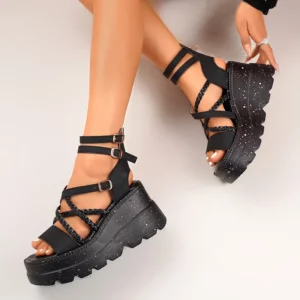 Cross Band Chunky Platform Sandals Women 2025 Summer Thick Sole Wedges Rome Sandles Woman Super High Heel Gladiator Sandalias 43 - Image 3