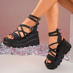Cross Band Chunky Platform Sandals Women 2025 Summer Thick Sole Wedges Rome Sandles Woman Super High Heel Gladiator Sandalias 43 - Image 4