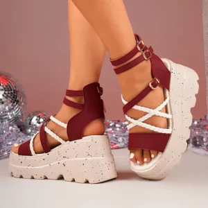 Cross Band Chunky Platform Sandals Women 2025 Summer Thick Sole Wedges Rome Sandles Woman Super High Heel Gladiator Sandalias 43 - Image 5