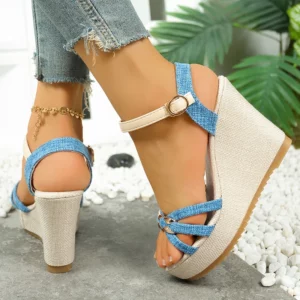 Women's Cross Band Metal Wedges Sandals Thick Sole Non Slip Ankle Strap Sandalias Plus Size Chunky Platform Gladiator Shoes - Image 3