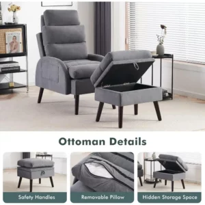 Accent Chair with Ottoman, Comfy Reading Chair with Ottoman Set, Morden Oversized Velvet Lounge Armchair and Ottoman Set - Image 4