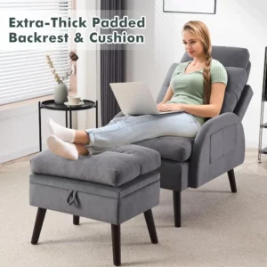 Accent Chair with Ottoman, Comfy Reading Chair with Ottoman Set, Morden Oversized Velvet Lounge Armchair and Ottoman Set - Image 5