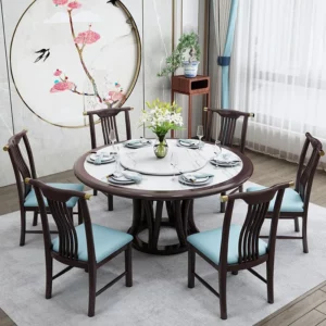 New Chinese full solid wood slate dining table and chair combination for home 10 people large round with turntable hotel restaur - Image 3