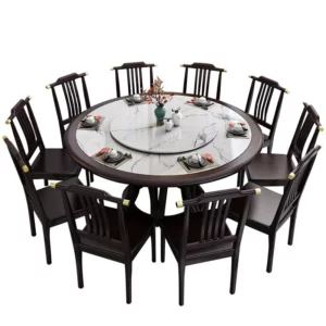 New Chinese full solid wood slate dining table and chair combination for home 10 people large round with turntable hotel restaur - Image 4