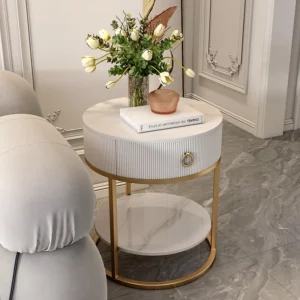 Rock Board Home Sofa Living Room Side Table Coffee Table TV Storage Side Cabinet Balcony Round Corner Bedroom Bedside Table - Image 4