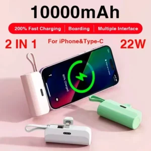 Mini Capsule Power Bank 10000mAh 2 IN 1 Built in Type-C Cable Large Capacity Fast Charging External Battery for IPhone Xiaomi - Image 2
