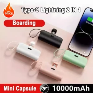 Mini Capsule Power Bank 10000mAh 2 IN 1 Built in Type-C Cable Large Capacity Fast Charging External Battery for IPhone Xiaomi - Image 3