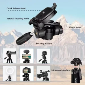 187cm/73.6in Tall Zomei Aluminum Alloy Portable Tripod for Camera DSLR Canon Nikon, 360 Degree Panorama Photography Phone Stand - Image 3