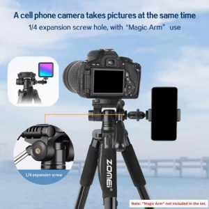 187cm/73.6in Tall Zomei Aluminum Alloy Portable Tripod for Camera DSLR Canon Nikon, 360 Degree Panorama Photography Phone Stand - Image 6