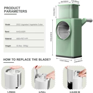 LMETJMA New Rotary Vegatble Grater Manual Mandoline Slicer With 3 Drum Blades Kitchen Vegetable Slicer Grater Cutter KC0447 - Image 5