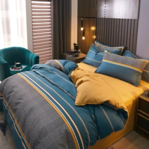 3pcs Dark Blue Striped Style Duvet Cover Set for Boy Geometric Pattern Luxury Hotel Room Decor 100% Cotton Skin-friendly Bedding - Image 3