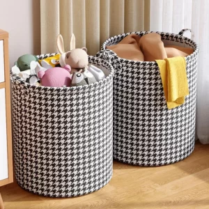 Laundry Basket with Handles,Houndstooth Blanket Storage Basket,Foldable Bedroom Hamper,Dirty Clothes Toys Hamper for Living Room - Image 1