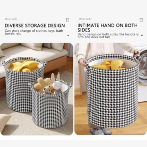 Laundry Basket with Handles,Houndstooth Blanket Storage Basket,Foldable Bedroom Hamper,Dirty Clothes Toys Hamper for Living Room - Image 5