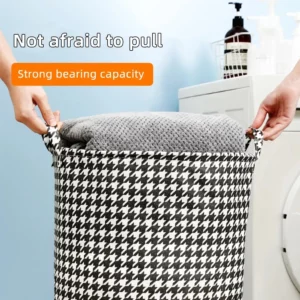 Laundry Basket with Handles,Houndstooth Blanket Storage Basket,Foldable Bedroom Hamper,Dirty Clothes Toys Hamper for Living Room - Image 4