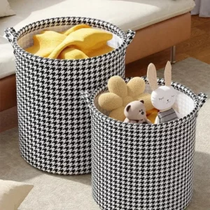 Laundry Basket with Handles,Houndstooth Blanket Storage Basket,Foldable Bedroom Hamper,Dirty Clothes Toys Hamper for Living Room - Image 8