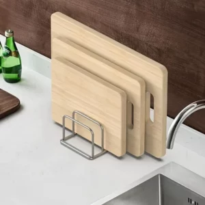 1pc Space-Saving Stainless Steel Pot Lid and Cutting Board Organizer Combo - Heavy-Duty Countertop Rack, kitchen organizer - Image 3