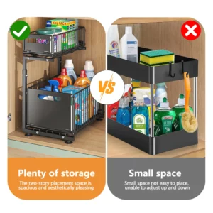 2 Tier Pull Out Cabinet Organizer Adjustable Kitchen Storage Rack Under Sink Organizer Spice Jar Storage Rack Slide Out Drawer - Image 6