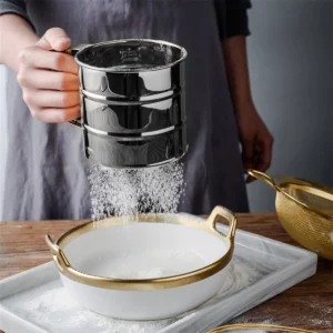 Flour Sifter for Baking Stainless Steel Handheld Flour Sifter Baking Sieve Cup w/ Hand Press Design Fine Mesh Sieve Flour Duster - Image 2