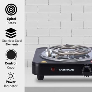 Olsenmark Single Burner Electric Hot Plate with Variable Heat Settings, Overheat Protection, Thermostat Control and Indicator Light 1000 W OMHP2278 Black/Silver - Image 4