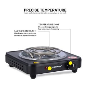 Olsenmark Single Burner Electric Hot Plate with Variable Heat Settings, Overheat Protection, Thermostat Control and Indicator Light 1000 W OMHP2278 Black/Silver - Image 5