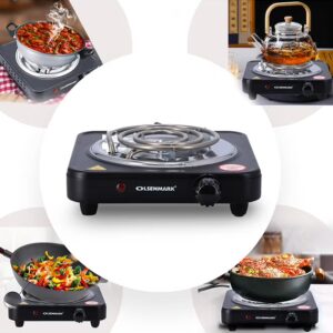 Olsenmark Single Burner Electric Hot Plate with Variable Heat Settings, Overheat Protection, Thermostat Control and Indicator Light 1000 W OMHP2278 Black/Silver - Image 7
