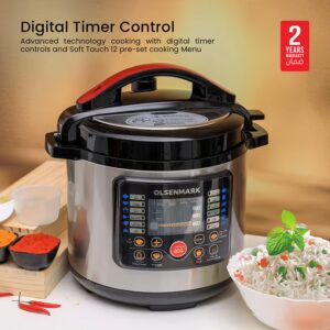 Olsenmark Electric Digital Pressure Cooker steamer OMMC2436, 6L capacity with 1000W Power, Multi-Function Cooking, Digital Timer Control, Non-Stick Inner Pot, Stainless Steel Body, One Touch Cooking, 24-Hours keep Warm 6 L 1000 W OMMC2436 Multicolour - Image 4