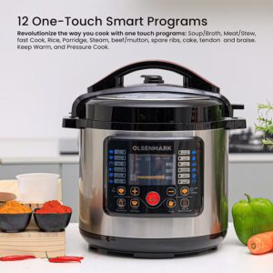 Olsenmark Electric Digital Pressure Cooker steamer OMMC2436, 6L capacity with 1000W Power, Multi-Function Cooking, Digital Timer Control, Non-Stick Inner Pot, Stainless Steel Body, One Touch Cooking, 24-Hours keep Warm 6 L 1000 W OMMC2436 Multicolour - Image 8