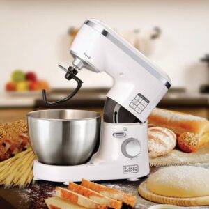 BLACK+DECKER Kitchen Stand Mixer Machine, 4L Stainless Steel Bowl, 6 Speed Settings, Planetary Motion, Professional Baking Results, Easy Mixing And Kneading, 4 L 1000 W SM1000-B5 White/Silver - Image 2