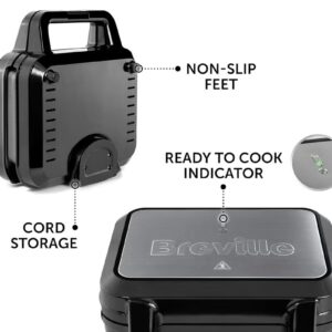 Breville 3-in-1 Snack Maker VST098 – Sandwich, Waffle & Grill Plates, Non-Stick, Easy to Clean 900 W VST098 ‎Black And Stainless Steel - Image 3