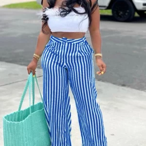 Women's Casual Striped Printed Casual Pants Loose Wide Leg Pants Summer Streetwear Trousers 2024 New Autumn - Image 5