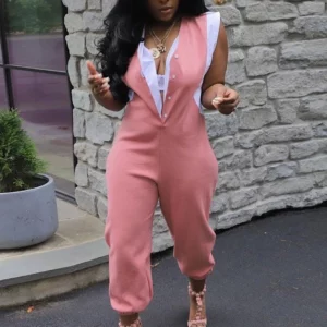 Women Sexy One Piece Jumpsuit Streetwear Summer V Neck Button Sleeveless Jumpsuit Sexy Jumpsuit Elegant Woman New in Clothes - Image 5