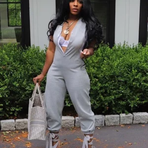 Women Sexy One Piece Jumpsuit Streetwear Summer V Neck Button Sleeveless Jumpsuit Sexy Jumpsuit Elegant Woman New in Clothes - Image 4
