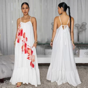 African Dresses For Women Elegant Dashiki Spaghetti Strap Flower Maxi Dress Ladies Traditional Africa Clothing Fairy Long Dress - Image 6