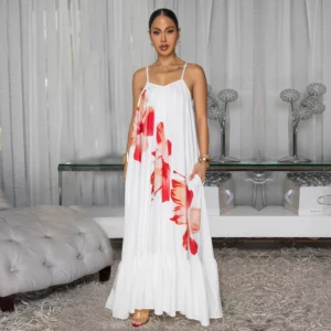 African Dresses For Women Elegant Dashiki Spaghetti Strap Flower Maxi Dress Ladies Traditional Africa Clothing Fairy Long Dress - Image 4