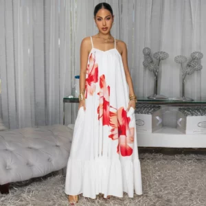 African Dresses For Women Elegant Dashiki Spaghetti Strap Flower Maxi Dress Ladies Traditional Africa Clothing Fairy Long Dress - Image 3