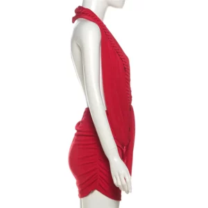 Summer Sexy Halter Backless Y2K Women Mini Dress Outfit Bodycon Ruched V Neck Sleeveless Winter Club Party Dresses Vestido Gift - Image 3