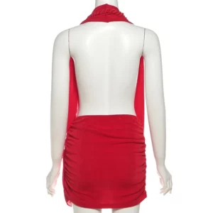 Summer Sexy Halter Backless Y2K Women Mini Dress Outfit Bodycon Ruched V Neck Sleeveless Winter Club Party Dresses Vestido Gift - Image 4
