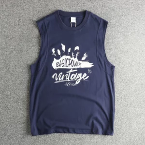 2025 Summer American Retro Sleeveless O-neck Letter Printed T-shirt Men's Fashion 100% Cotton Washed Fitness Sports Casual Vest - Image 3