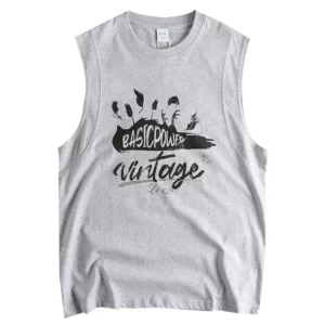 2025 Summer American Retro Sleeveless O-neck Letter Printed T-shirt Men's Fashion 100% Cotton Washed Fitness Sports Casual Vest - Image 5