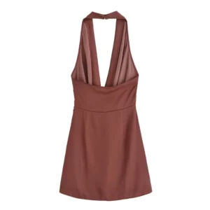 Holiday Sleeveless Party Mini Dress for Women 2025 Summer New Women's Fashion Simple Gold Inlay Hanging Neck Collar Short Dress - Image 3